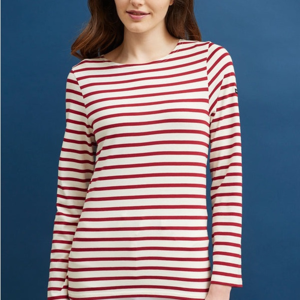 Saint James Red and White Striped Long Sleeve Tee